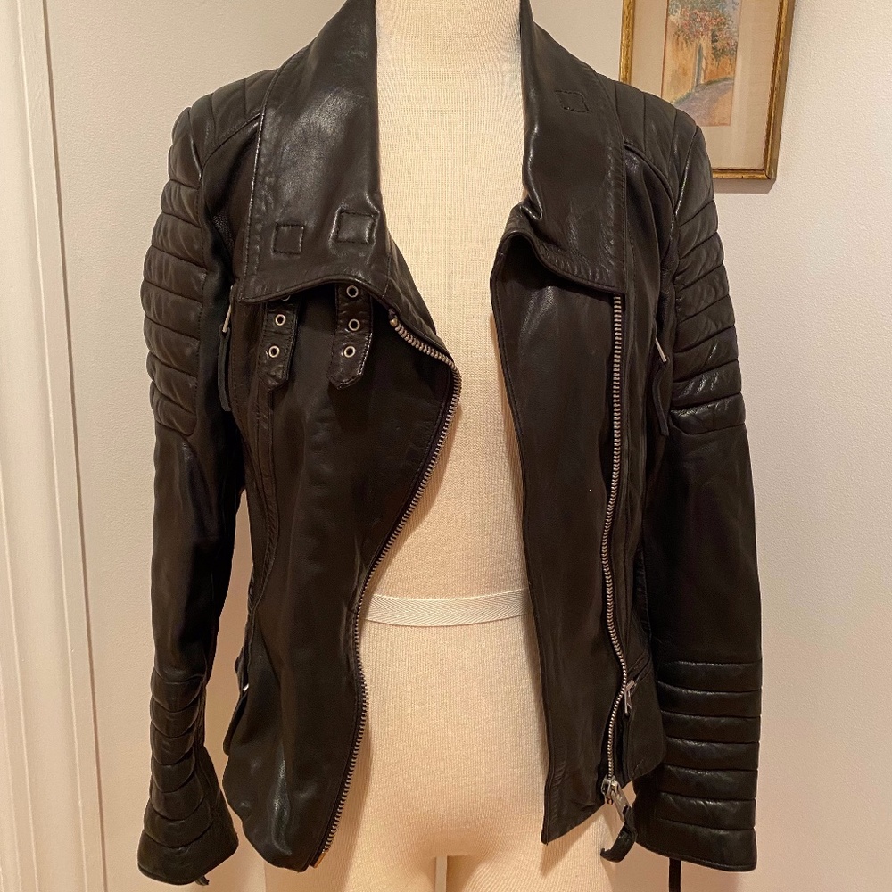 ALLSAINTS Leather Biker Jacket, Black, US 2, UK 6 - Picture 1 of 3